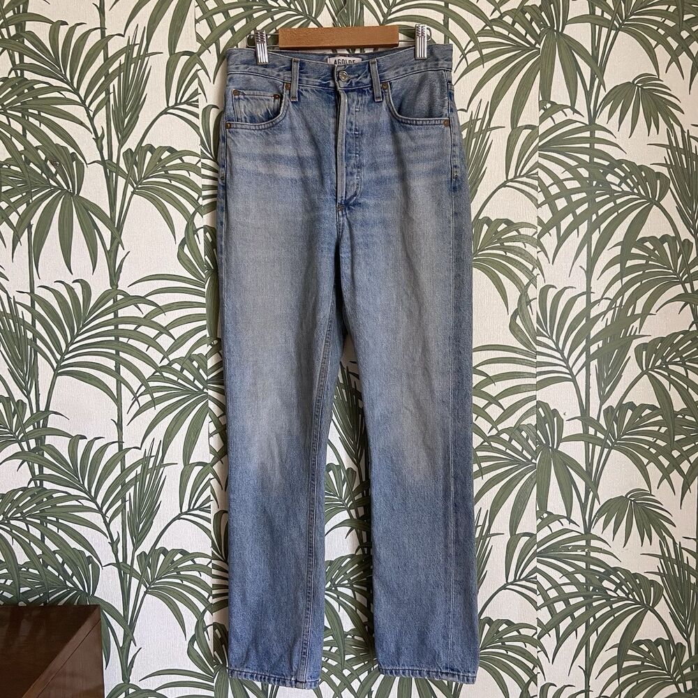 Agolde X Amour Vert Exclusive Riley High Rise Straight Crop Light Blue Sz 24